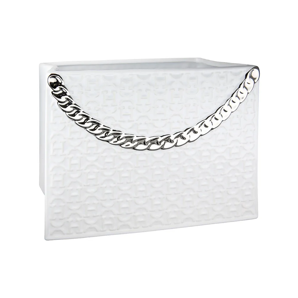 Grand Vase Design Paris en Céramique Blanche 25cm Forme Sac à Main