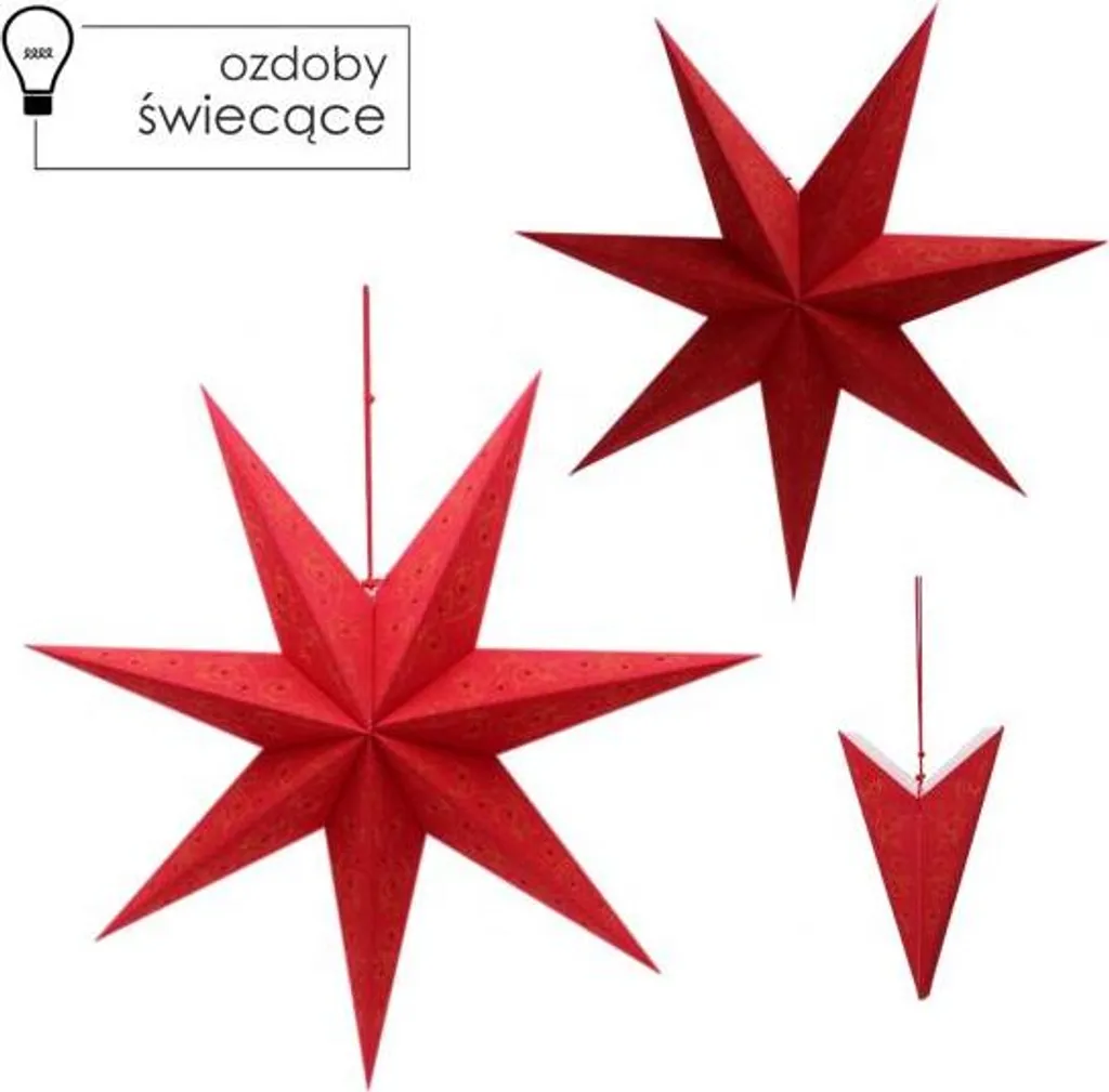 Étoile de Noël en papier rouge 60 cm avec éclairage LED chaleureux