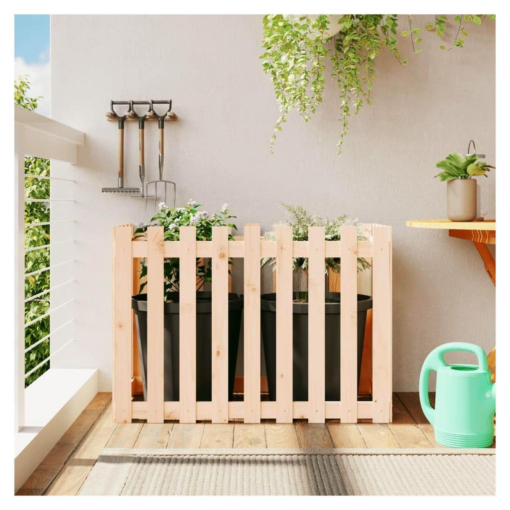 Hochbeet mit Lattenzaun-Design 100x50x70 cm aus massivem Kiefernholz, Palettenrahmen, Hochteich, Gemüsebeet, Kräuterregal für Balkon, Blumenbeet...