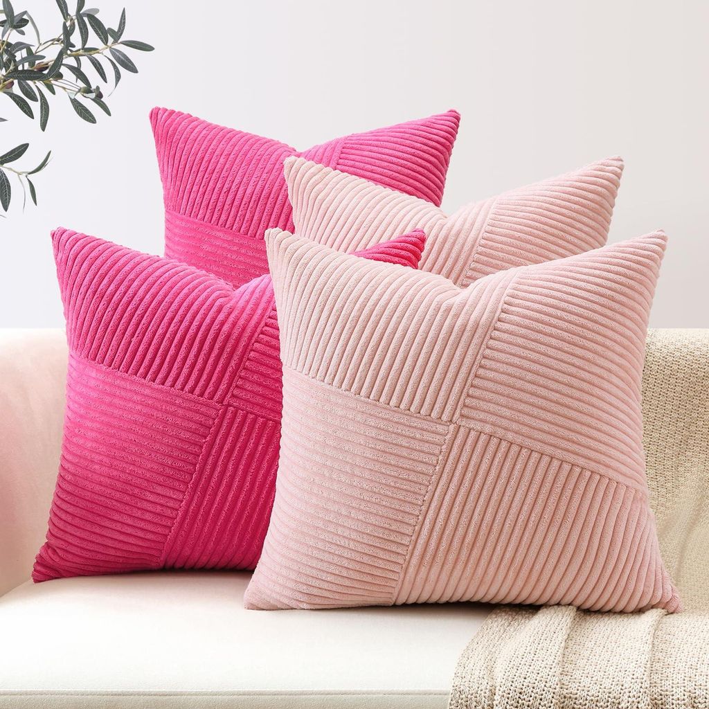 Set mit 4 Kissenbezügen aus Cord, Cord-Sofakissen mit Windmühlenstreifen, Dekokissen, Patchwork-Design, dekorative Kissenbezüge für das Wohnzim...