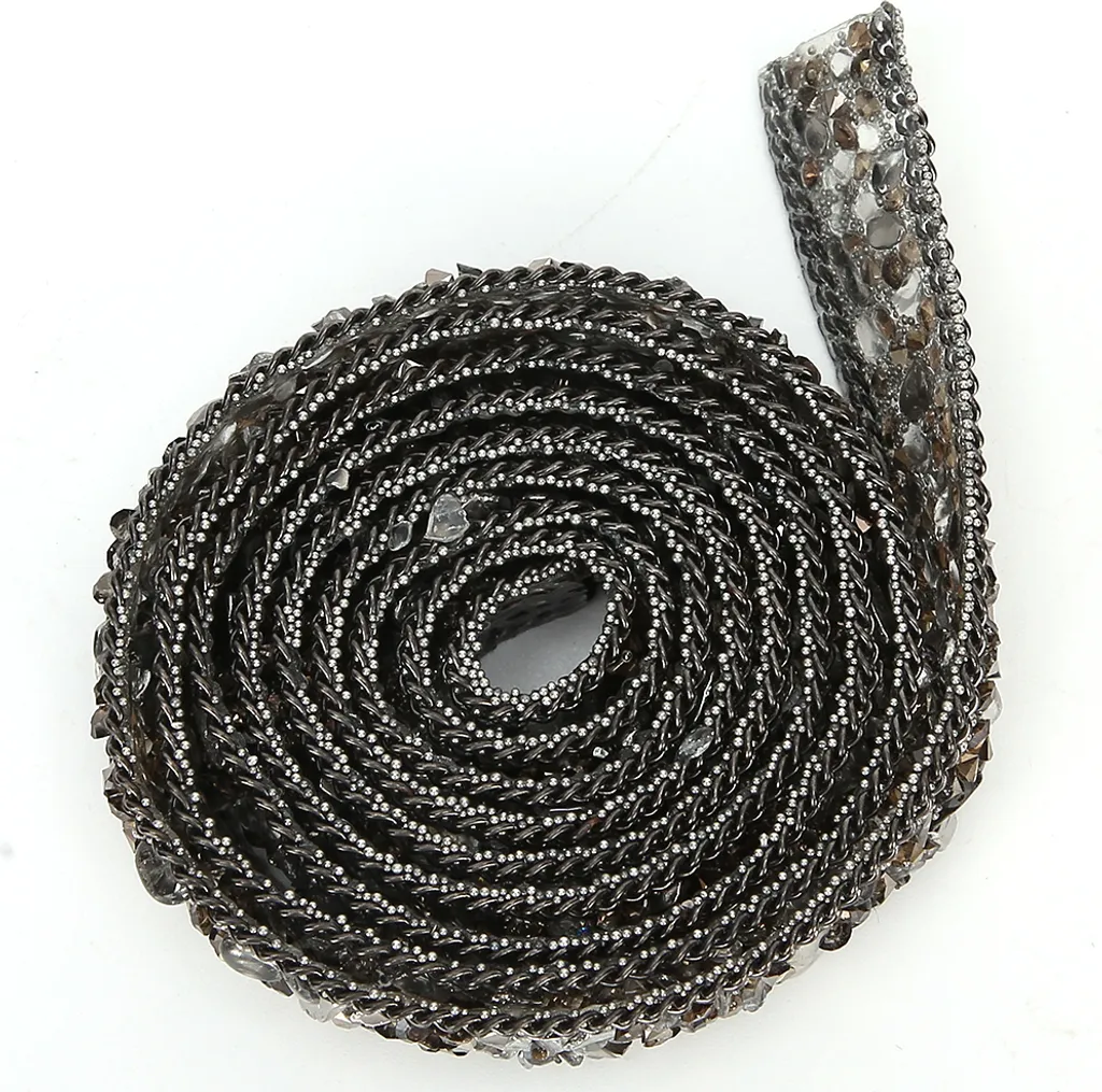 Nastro di strass, nastro di strass in ghiaia, catena per abbigliamento, scarpe e decorazioni, accessori in 1,5 cm di larghezza (GRIGIO)，abbigliamento e accessori