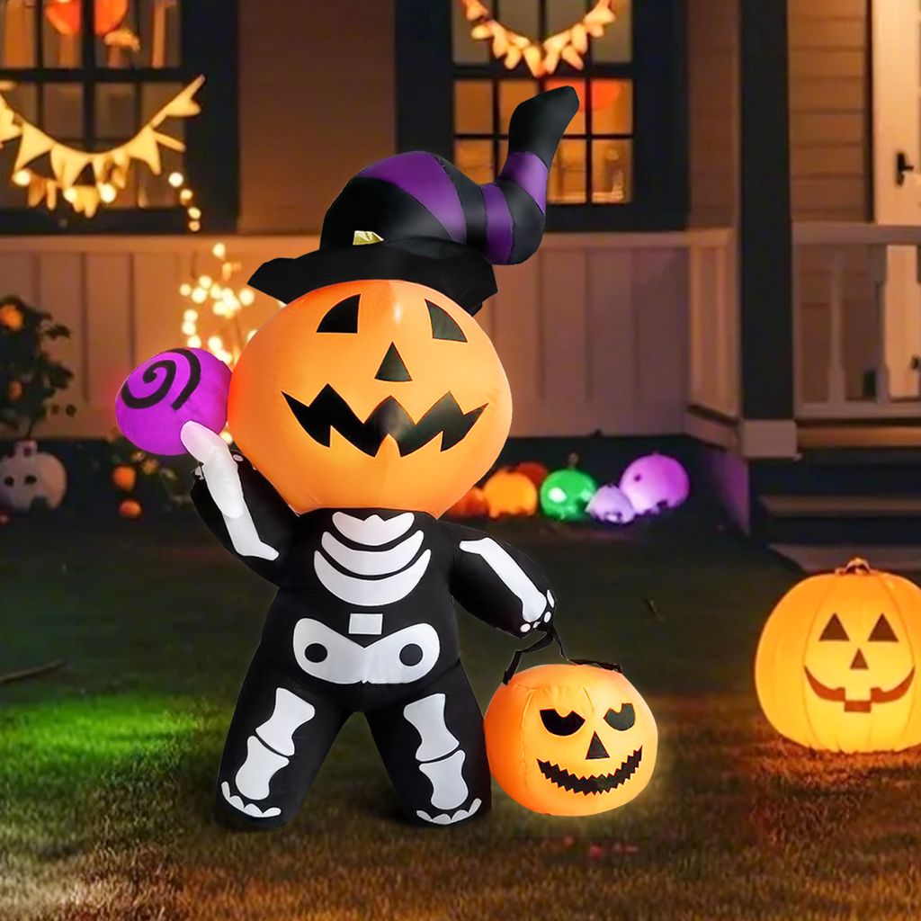 Halloween Aufblasbarer Ghost Pumpkins,Ghosts Pumpkins Deko Halloween Dekoration mit LEDs 180cm