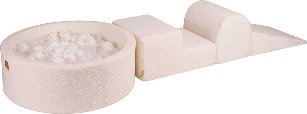 MeowBaby Spielplatz aus Schaumstoff 3-Element Schaumspielset mit Runde Bällebad, 200 Bälle, Boucle Weiss: Weiss/Transparent