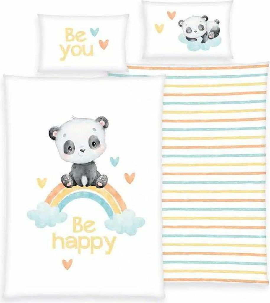 Herding Bavlněné povlečení 100x135 Duhová panda bílá Obrázek produktu 