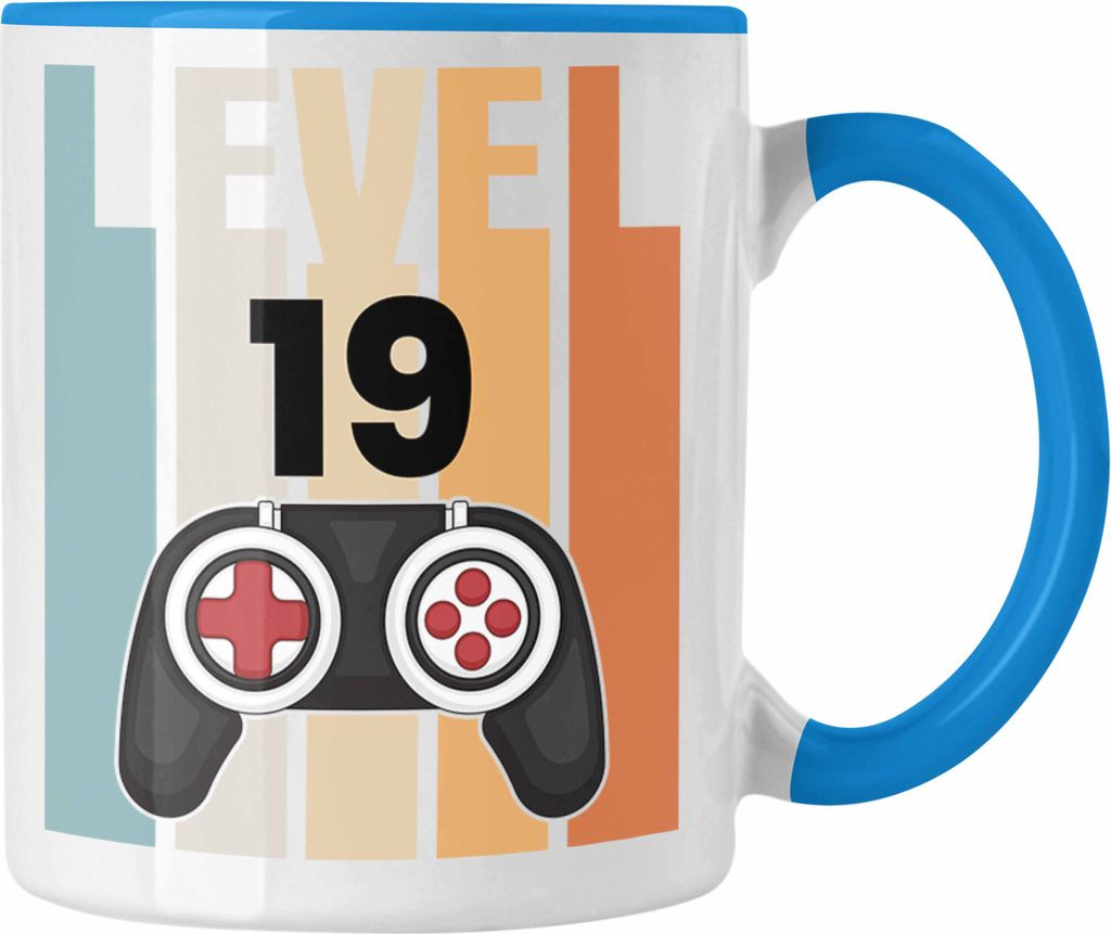 Trendation - 19. Geburtstag Tasse Gamer Jungs Jungen Geschenkidee zum Geburtstag Lustig Neunzehn (Blau)