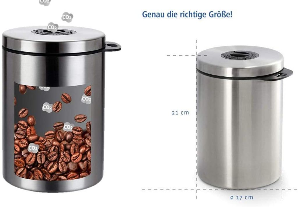 Edelstahl Kaffeedose Luftdicht Kaffeebehälter Teedose Vorratsdose VakumDose 1.5L 