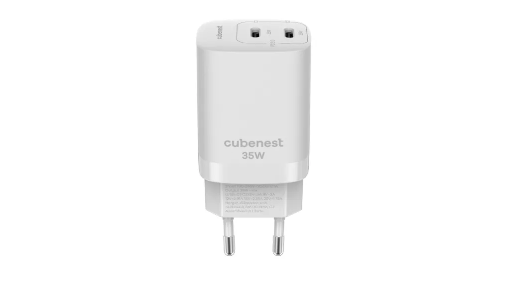 Adattatore CubeNest S2D1 GaN 35W - Dual USB-C PD 3.0 Bianco