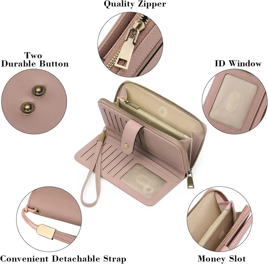 Portafoglio Donna Grande Medio Portafoglio Donna Portafoglio Donna in pelle Grande capacità - con protezione RFID - con 14 scomparti per carte e tasca per il resto - 3