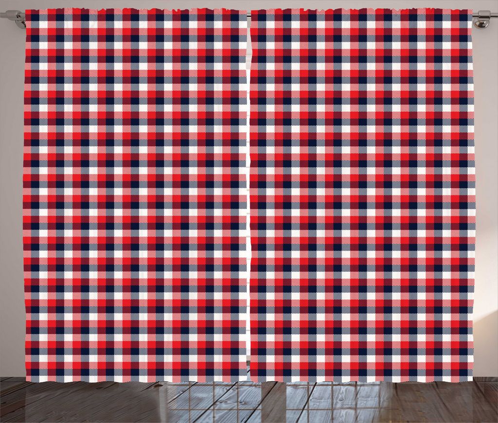ABAKUHAUS Plaid Rustikaler Gardine, Traditionelles Retro-Muster, Schlafzimmer Kräuselband Vorhang mit Schlaufen und Haken, 280 x 225 cm, Zinnoberr...