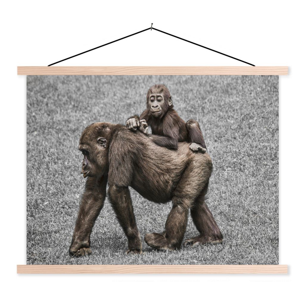 MuchoWow Textilposter Affen - Landschaft - Mantel 40x30 cm mit holzfarbenen Rahmen - Bilder