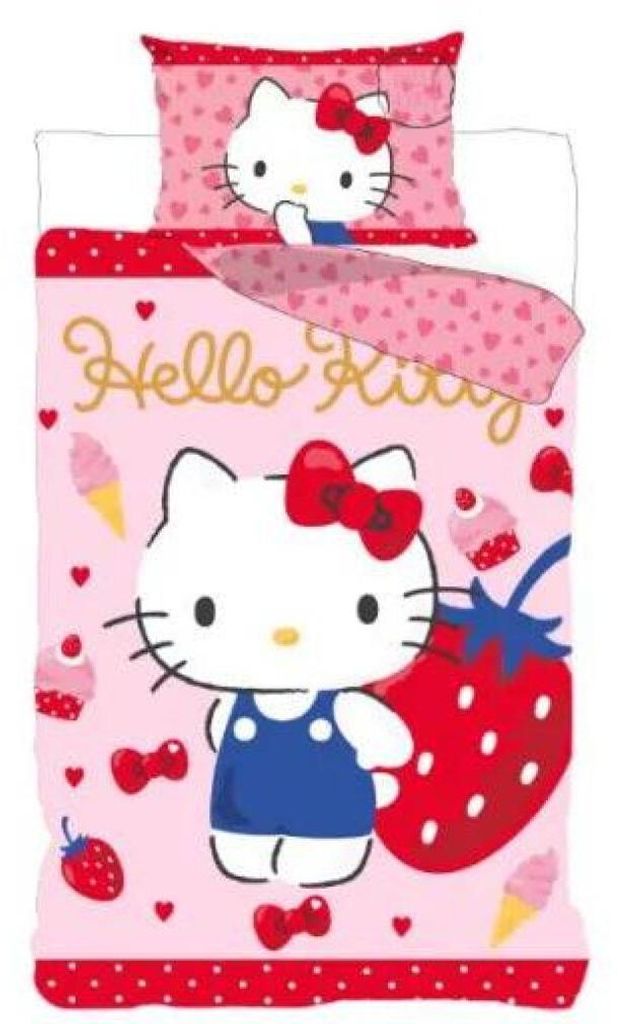 Hello Kitty Aardbei Bettbezug 140 X 200 cm - 70x90 cm - Produktbild 
