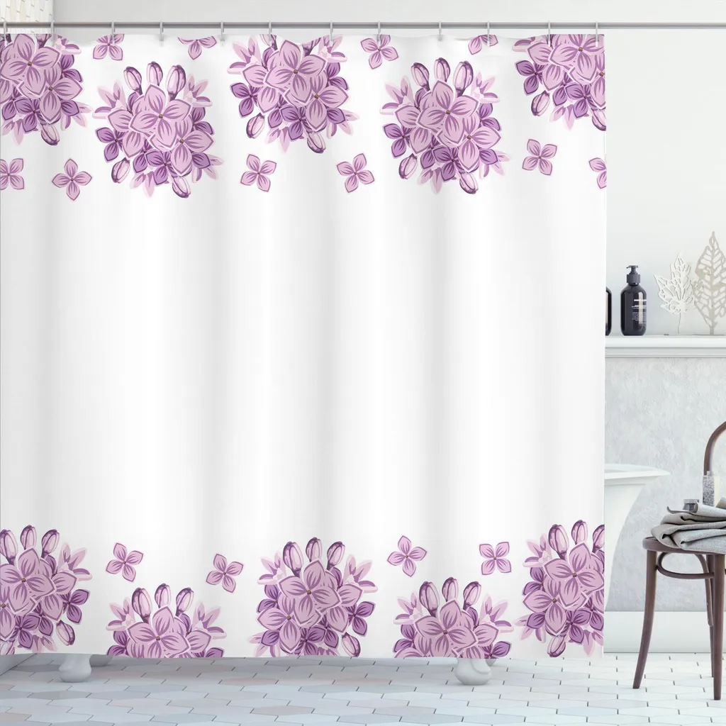 Madison Park Serene Tenda da Doccia in Finta Seta Ricamata Floreale Lavabile in Lavatrice, Decorazione Moderna per Il Bagno, Poliestere, Viola, 72 x 72 in