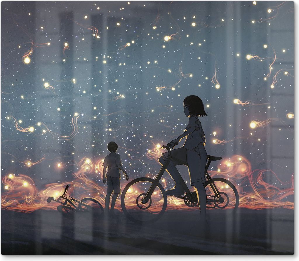 DEQORI Herdabdeckplatte Glas 1-tlg 'Magische Radtour' Abdeckplatte Küche Glaskeramikkochfeld Herd