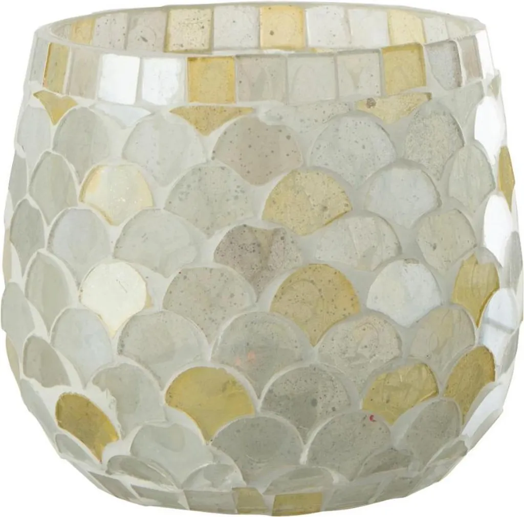 Photophore mosaïque en verre J-Line jaune clair pour bougie chauffe-plat