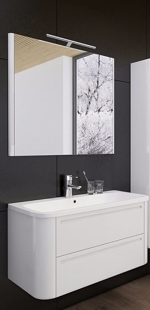 Badmöbel Set "GLORIA 100CM" MÖBEL BADSET MIT WASCHBECKEN WEISS HOCHGLANZ LED Waschbecken Waschbeckenunterschrank Spiegel LED