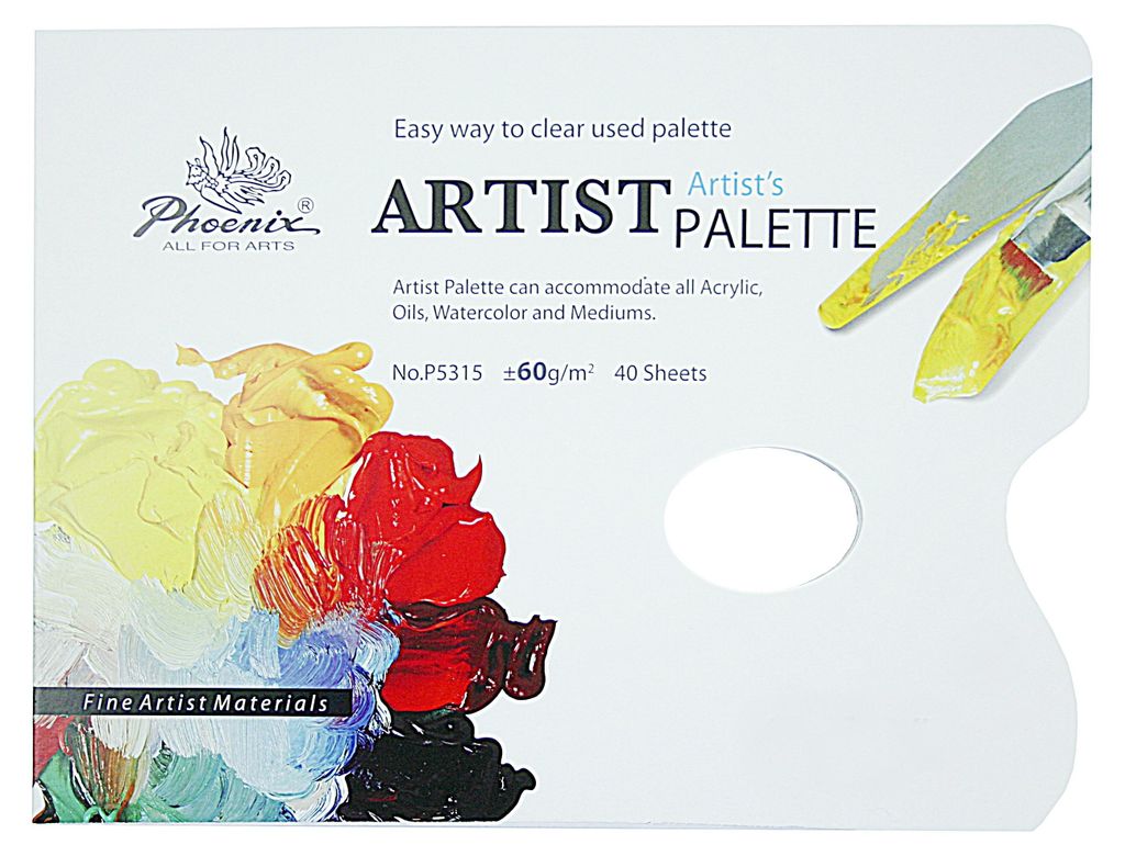 Einweg-Malpalette 23x30 cm Phoenix – Block mit 40 Blatt, 60 g/m² Papier für Acryl-, Öl- und Wasserfarben