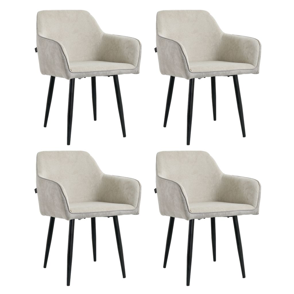 Lina Tony Esszimmerstühle, 4er Set, Samt, Hellgrau - Küchenstuhl, Wohnzimmerstuhl, Design Stuhl mit Armlehnen - Samt Stühle Esszimmer mit schw...