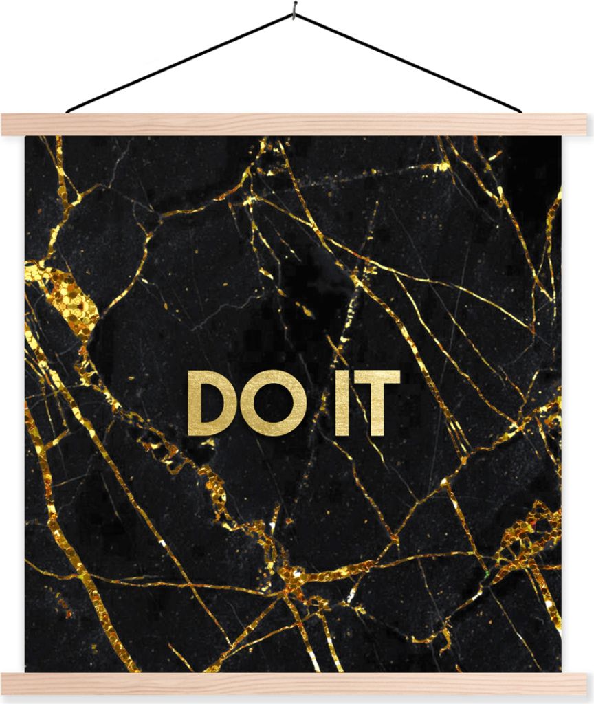 MuchoWow Textilposter Zitate - Motivation - Gold - Marmor 60x60 cm mit holzfarbenen Rahmen - Wanddekoration