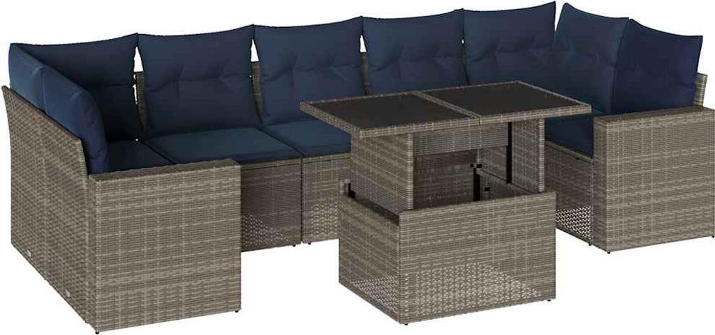 vidaXL 8-teiliges Gartensofa-Set mit Kissen, grau, Polyrattan