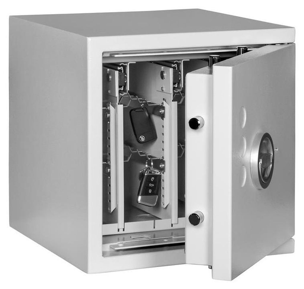 Wertschutz-Schlüsseltresore nach EN 1143-1, inkl Hochsicherheitsschloss mit 2 Schlüsseln, 3-seitige Türverriegelung, Vorrichtung für Boden- und...