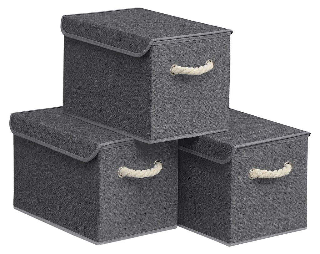 Aufbewahrungsbox mit Deckel, 3er-Set, faltbar, aus Stoff, Aufbewahrungsorganizer, für Kleiderschrank, mit Griffen, für Schlafzimmer, Wohnzimmer, ...