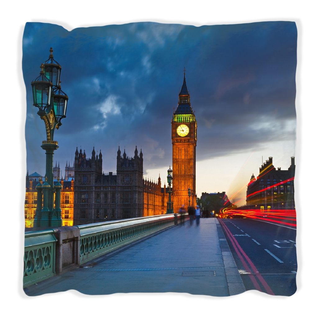 Wallario Premium Kissen, weiche Oberfläche, mit Motiv London- Big Ben bei Nacht, Größe: 30 x 30 cm, mit weißer Rückseite
