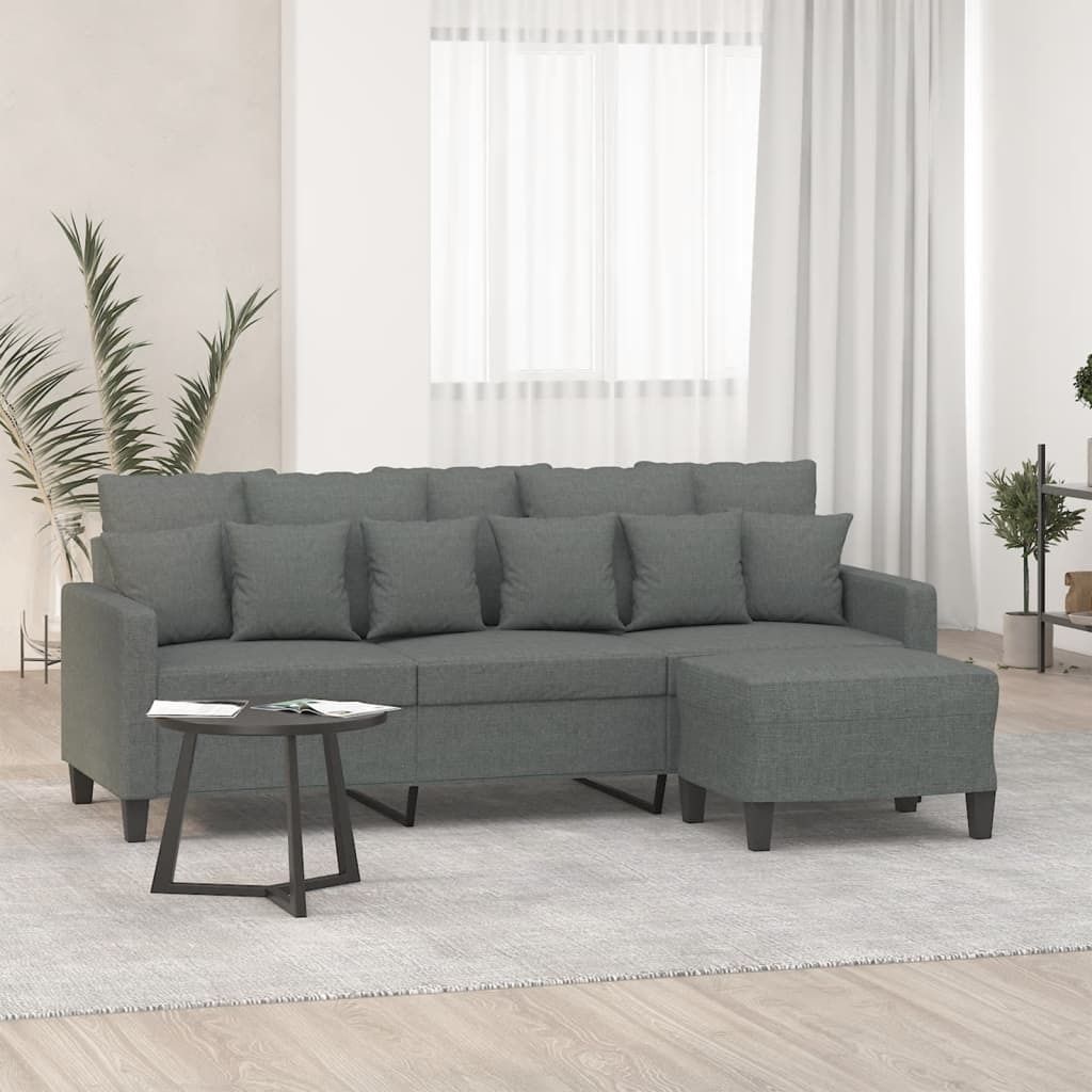 Maison Exclusive - 3-Sitzer-Sofa mit Hocker Dunkelgrau 180 cm Stoff