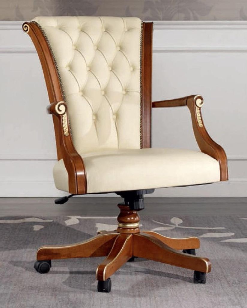 Bürostuhl Holz Chefsessel Chesterfield italienische Möbel weiß Drehstuhl neu