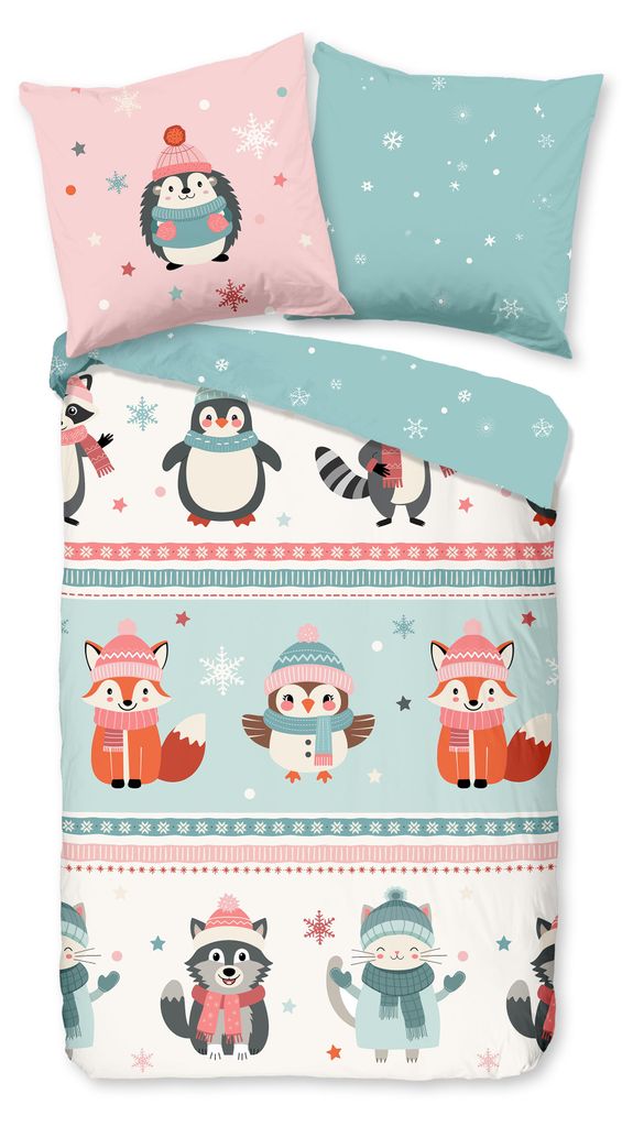 Duvet cover Good Morning 135x200 + 1* 80x80 cm - Animals with scarves and hats
