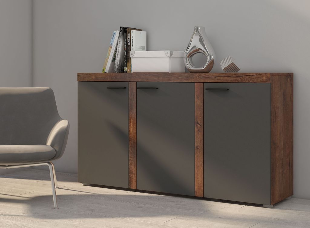 Kommode RUMBA 3D mit 3 Türen 149x82x41 Wohnzimmer Sideboard Produktbild 