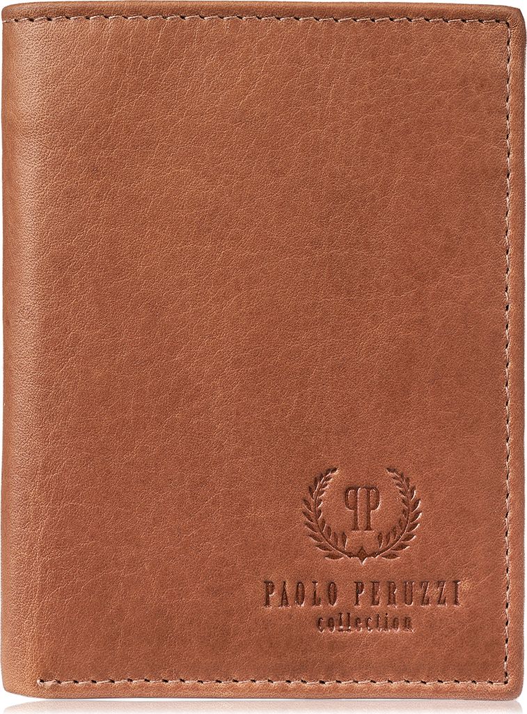 Paolo Peruzzi Herren Geldbörse Portemonnaie Portmonee Gelbeutel Echtes Leder Kleines RFID Braun