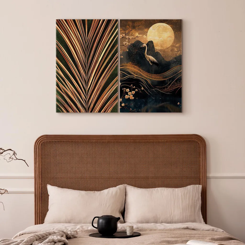 murando - Handart Pictures Set Paesaggio di montagna e foglie di felce Stampa su tela 40x30cm 2 pezzi ciascuno 20x30cm Collage 2er Multipart Paintings Nonwoven Canvas Picture con struttura - Fern b-C-10463-b-a - 4