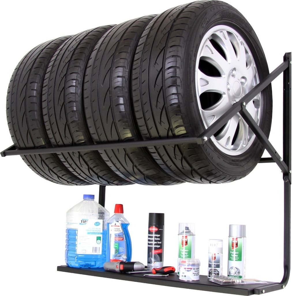 Reifenhalterung Felgenbaum für 4 Räder zur Wandmontage mit Regal
