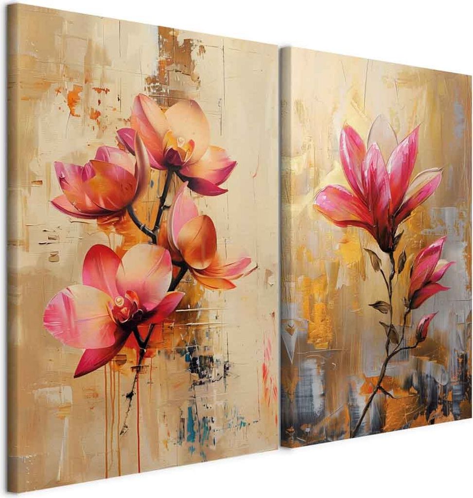murando - Handart Set Florale Kunstdrucke auf Leinwand 40x30cm 2 Teilig je 20x30cm Collage 2er Mehrteiligen Gemälden Vlies Leinwandbild mit Strukt...