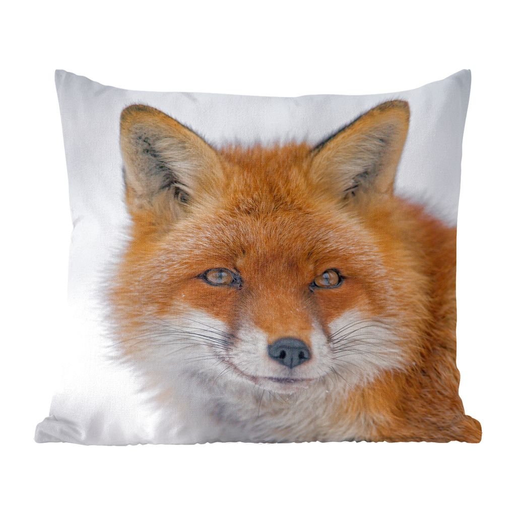 MuchoWow Zierkissen Sofakissen Wohnzimmer Dekokissen 50x50 cm Fuchs - Porträt - Schnee - Komfort - Sofakissen
