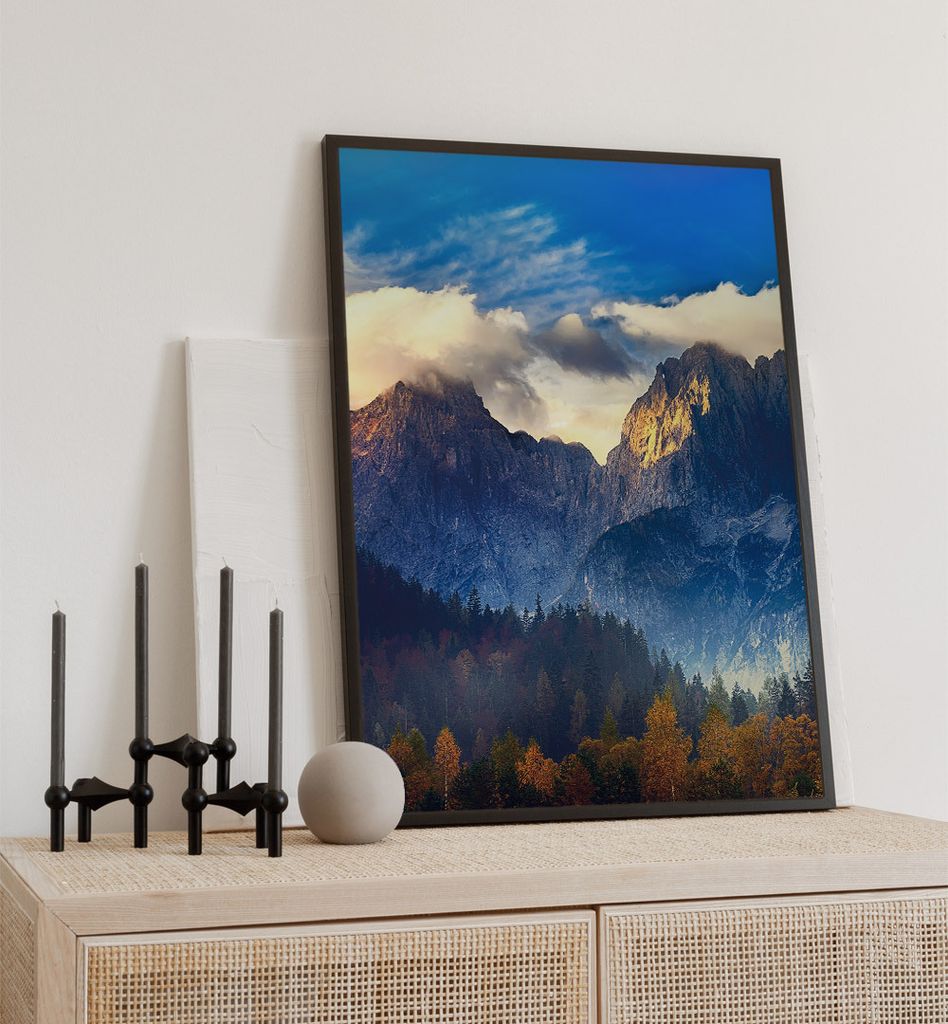 Poster Berglandschaft, groesse_poster:21x30 cm, groesse_rahmen:schwarz 21x30 cm