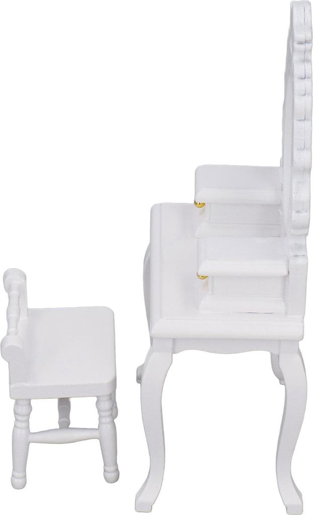 1:12 Puppenhaus Schminktisch Hocker Miniatur Schlafzimmermöbel Modell Dekoration DIY Zubehör Weiß