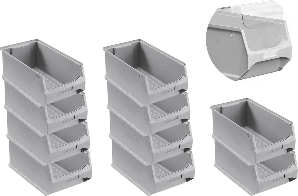 SparSet 10x Graue Sichtlagerbox 4.0 mit Abdeckung | HxBxT 15x20x35cm | 7,2 Liter | Sichtlagerbehälter, Sichtlagerkasten, Sichtlagerkastensortiment...