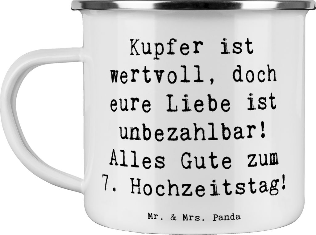 Mr. & Mrs. Panda Emaille Tasse Spruch 7. Hochzeitstag Kupferhochzeit - Weiß - Geschenk, Ideen, Pott, romantischer, Liebe feiern, Geschenke, Hochze...