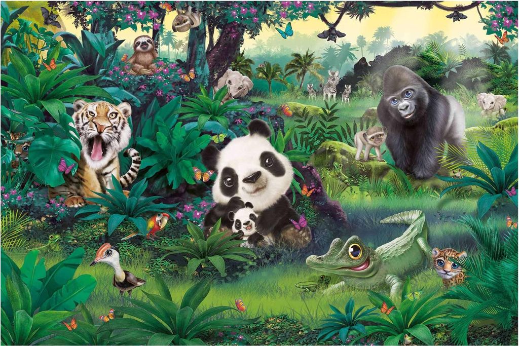 Fototapete Tiere - Vliestapete - Bildtapete UV-beständig Affe grün Illustration Wandtapete geruchsfrei