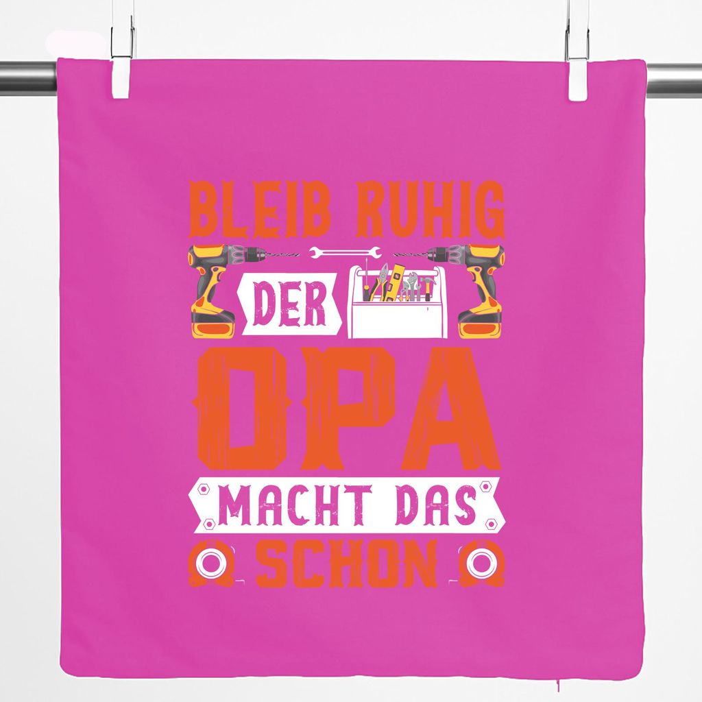Huuraa Kissenbezug Bleib ruhig der Opa macht das schon 40x40cm Fuchsia Baumwolle Dekokissenbezug Geschenkidee