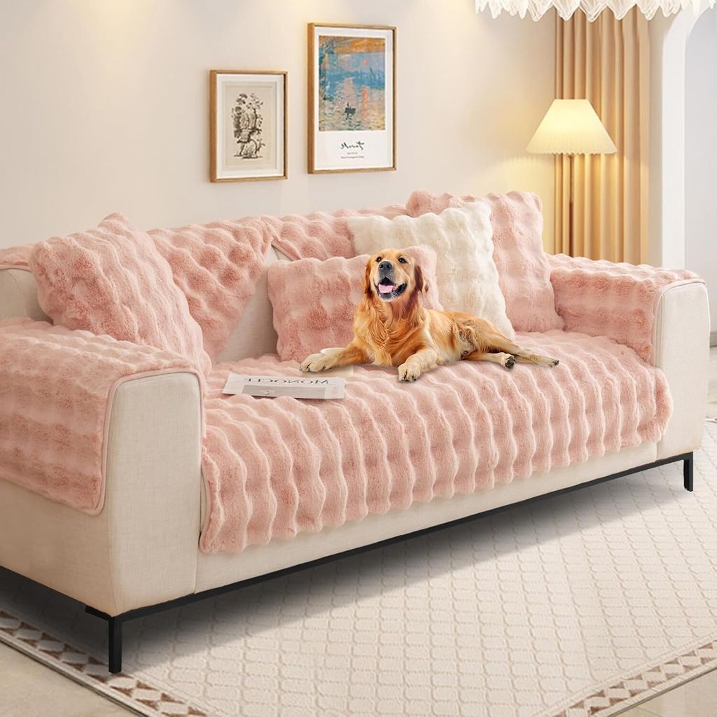 Kaninchen Plüsch Sofabezug L Form 1/2/3/4 Sitzer Sofa Überwurf Ecksofa U Form, Universelle rutschfeste Sofaschoner, Superweiche SofaÜberwurf aus...