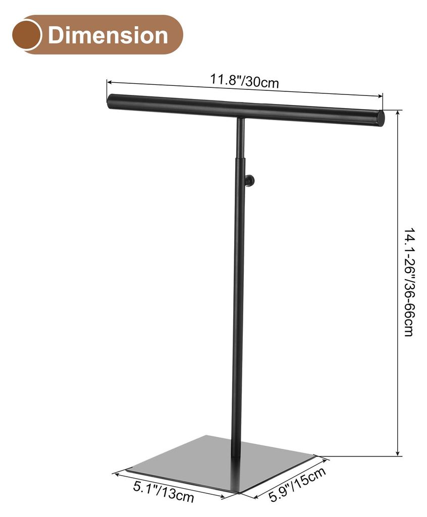 Halskette Display Stand Verstellbare H?he Jewelry Rack T Stab Tischhalter Geldb?rse fš¹r Haus Boutique Gesch?ft - Schwarz