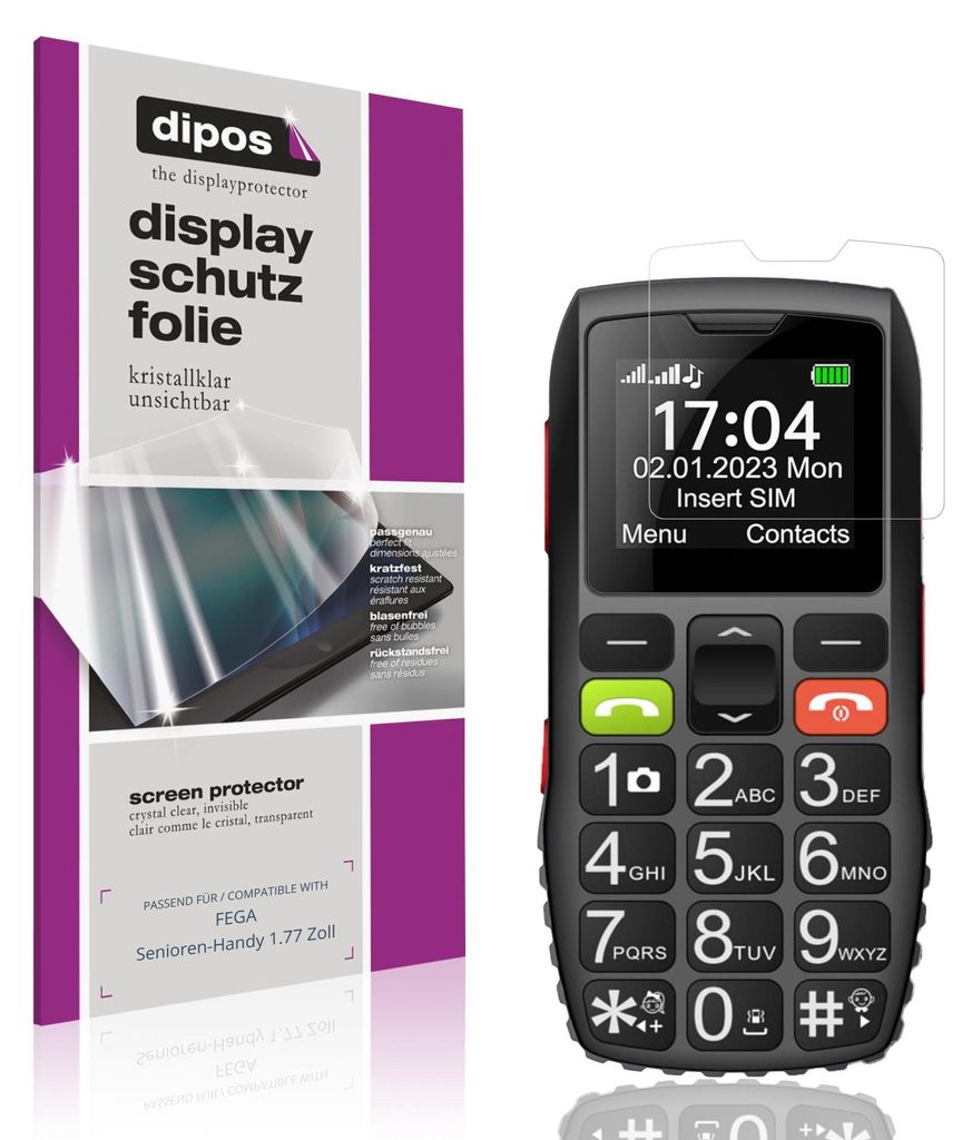 4x Schutzfolie für FEGA Senioren-Handy 1.77 Zoll klar Displayschutzfolie Folie Display Schutz dipos
