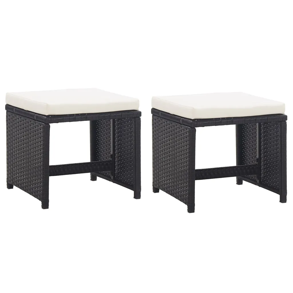 Tabouret de jardin design noir en polyrotin avec coussin confortable
