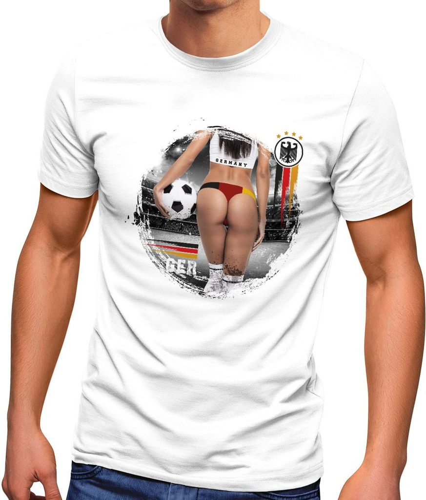 Herren T-Shirt Deutschland Fußball EM-Shirt 2021 Fanshirt y Po Girl Germany Deutschlandshirt Moonworks weiß XS