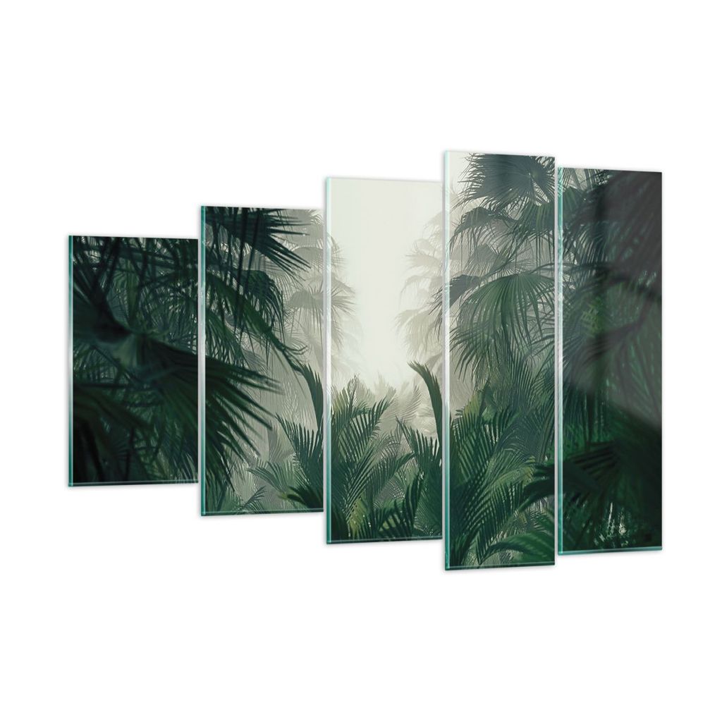 Bilder auf glas - 5 Teile - Dschungel Blätter Palmen - 150x100cm - Glasbilder - Wandbilder - Bilder - zum Aufhängen bereit - Wanddekoration aus G...