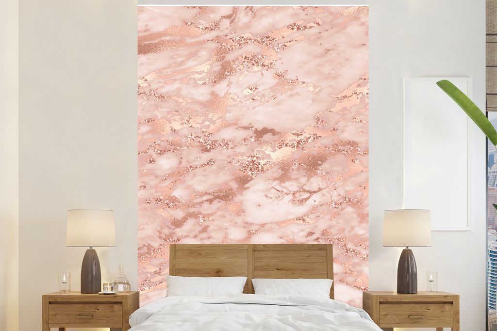 MuchoWow Fototapete für Wohnzimmer oder Schlafzimmer Wandtapete Vinyl Motivtapete Marmor - Luxus - Roségold - Rosa - Glitzer - Marmoroptik - 18...