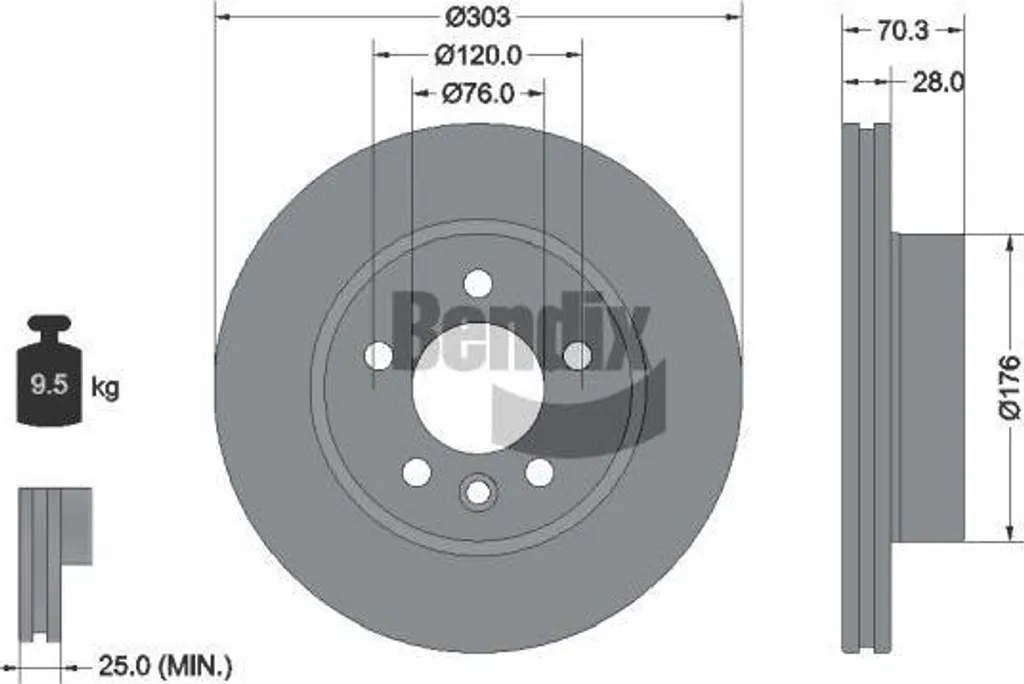 Disque de frein avant pour Crafter 2N0615301A BENDIX BDS1540 robuste