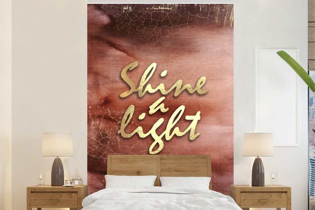 MuchoWow Fototapete für Wohnzimmer oder Schlafzimmer Wandtapete Vinyl Motivtapete Zitate - Hell - Gold - Braun - 145x220 cm - Wanddekoration